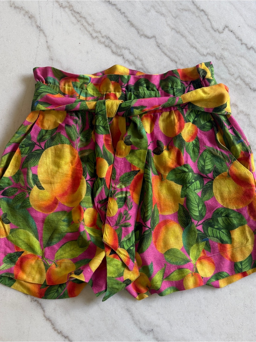 FARM Rio Paper Bag Tie-Waist Orange Sunset Shorts - Picture 1 of 4